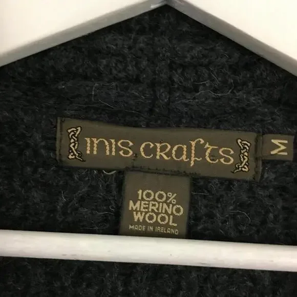 Inis Crafts Women's 100% Merino Wool Grey Cable Knit Cardigan Size M - Picture 3 of 4